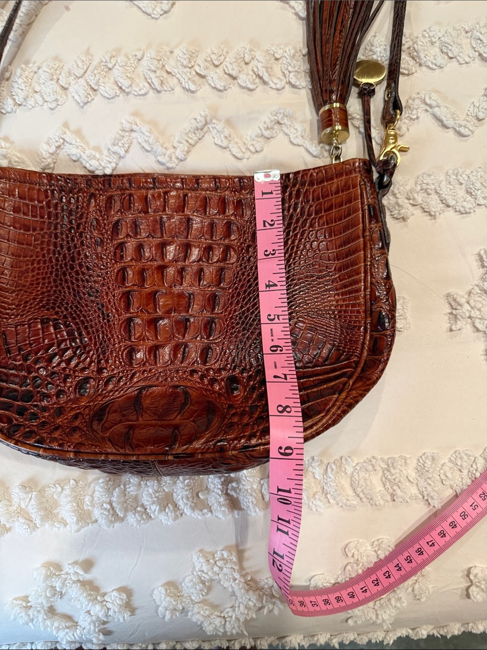 Brahmin Brown Croc-Embossed Leather Crossbody with Tassel - Picture 10 of 11